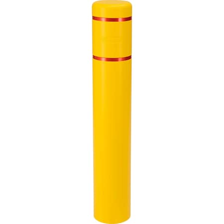 Global Industrial Reflective Bollard Sleeve, 8in Dia. x 52inH, Yellow With Red Tape 670525YR